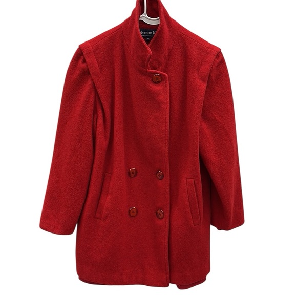 Herman Kay Vintage Red Wool Double Breasted Coat with Shoulder Pads Womens 12 - Picture 10 of 13